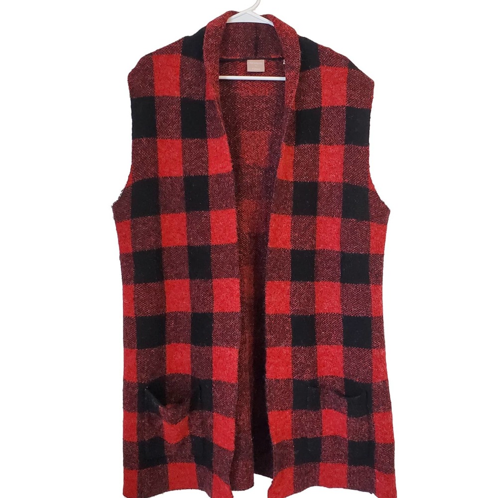 Plaid Red and Black Women's Vest